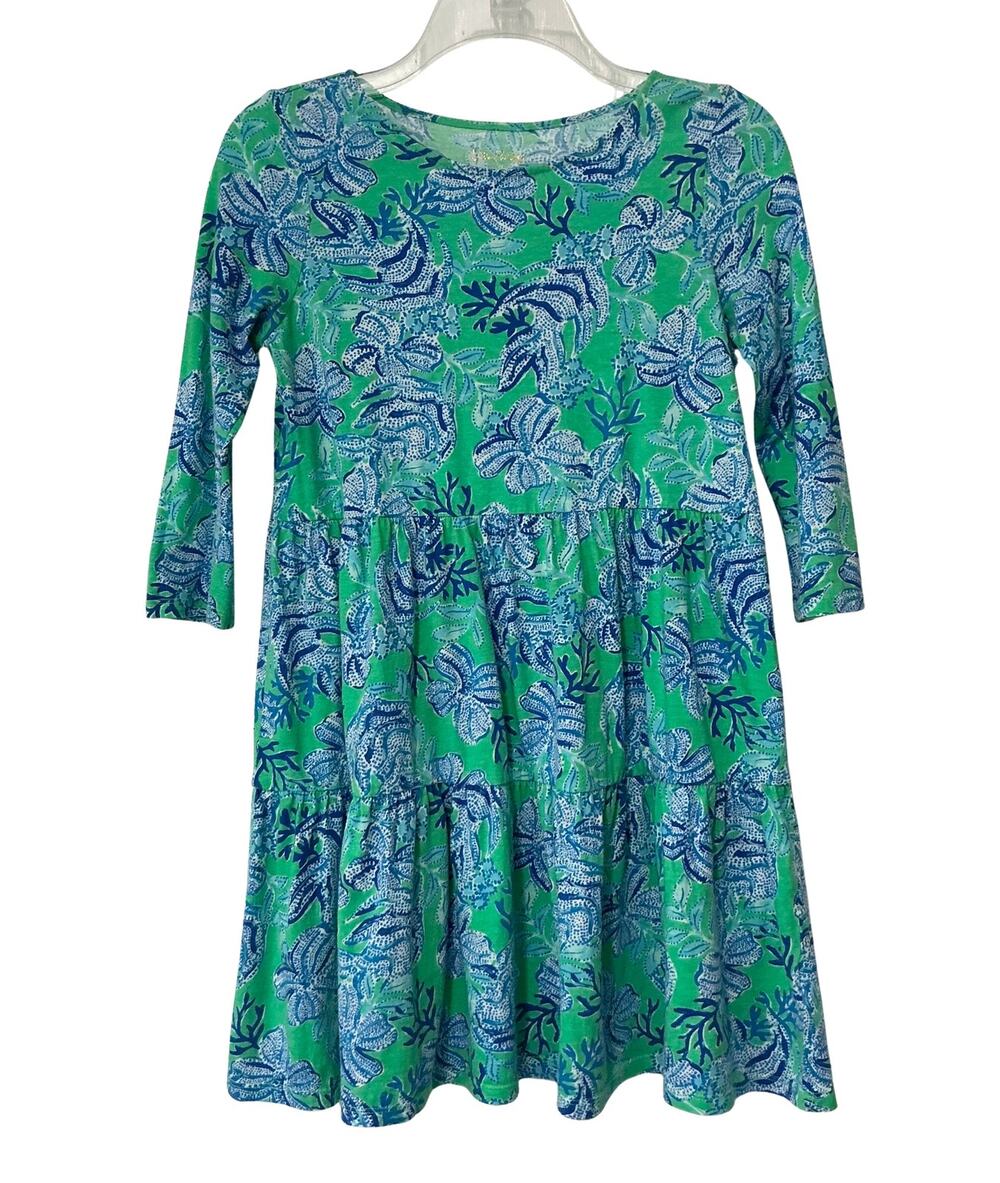 Lilly Pulitzer Girls Gabriel Keepin’ It Reel Marine Floral Cotton Dress XL 12-14